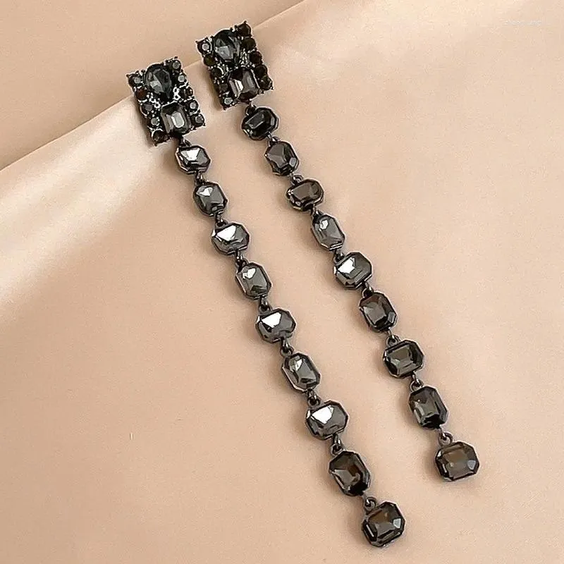 Boucles d'oreilles pendantes UILZ cristal noir mariée pour femmes exagérer longue boucle d'oreille bal soirée bijoux de fête