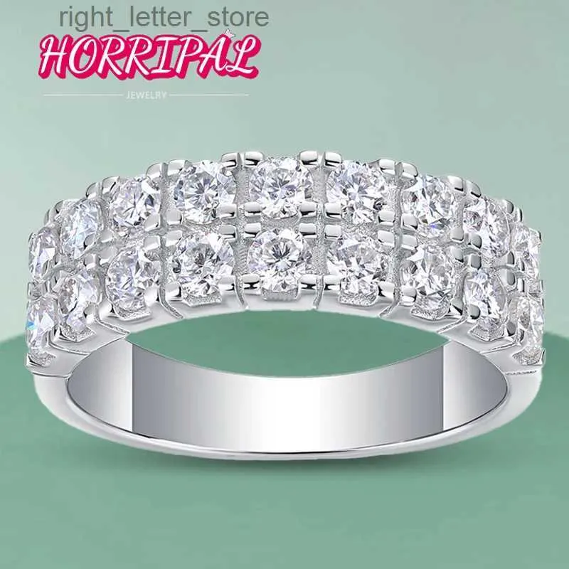 С боковыми камнями HORRIPAL 1,08 карат двухрядное кольцо D VVS1 GRA с полным муассанитом, стерлинговое серебро S925, элегантное свадебное кольцо с бриллиантом, поддержка гравировки YQ231209