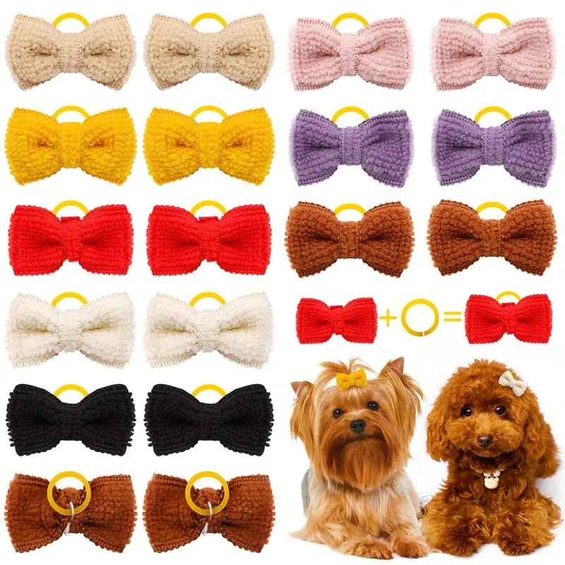 Dog Apparel 10/20/30pcs Pet Hair Bowknot Grooming Hand-made Puppy Bows Rubber Bands Bow For Small Cat Supplies