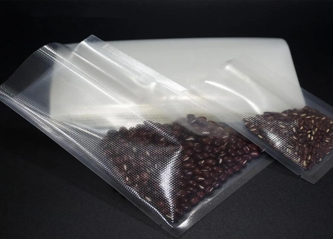 Bean Food Storage Bag 100pcs Transparent Plastic Vacuum Bags Embossing Heat Sealed One Side Emboss Delicatessen Freshness Protecti4898035