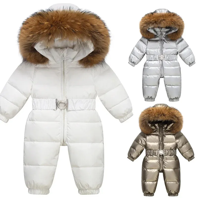 Down Coat Winter Ski Suit Baby Jumpsuit Boy Overalls Warm Down Jacka Kids Toddler Girl Clothing Barn Kläder Faux Päls Coat Overcoat 231208