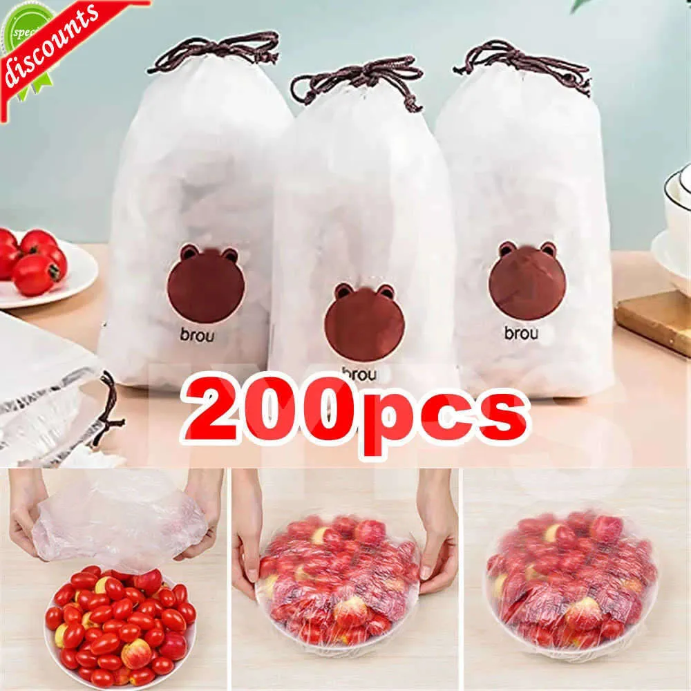 Upgrade 200pcs Reusable Bag Wrap Cover Elastic Food Container Cover Kitchen Freezer Bag For Food Vacuum Bags Fresh Keeping Saver Bag