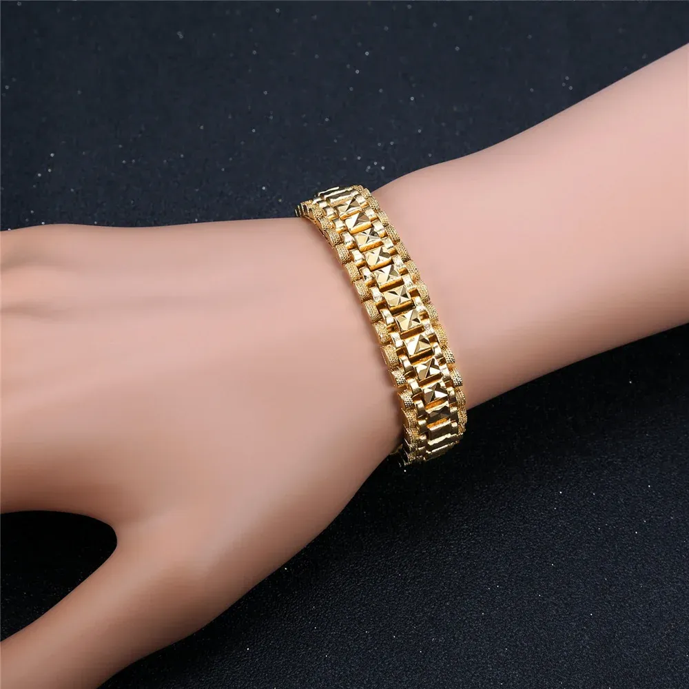 Chunky Mens Hand Chain Bracelets Male Wholesale Bijoux 14k Yellow Gold Chain Link Bracelet For Men Jewelry pulseira masculina