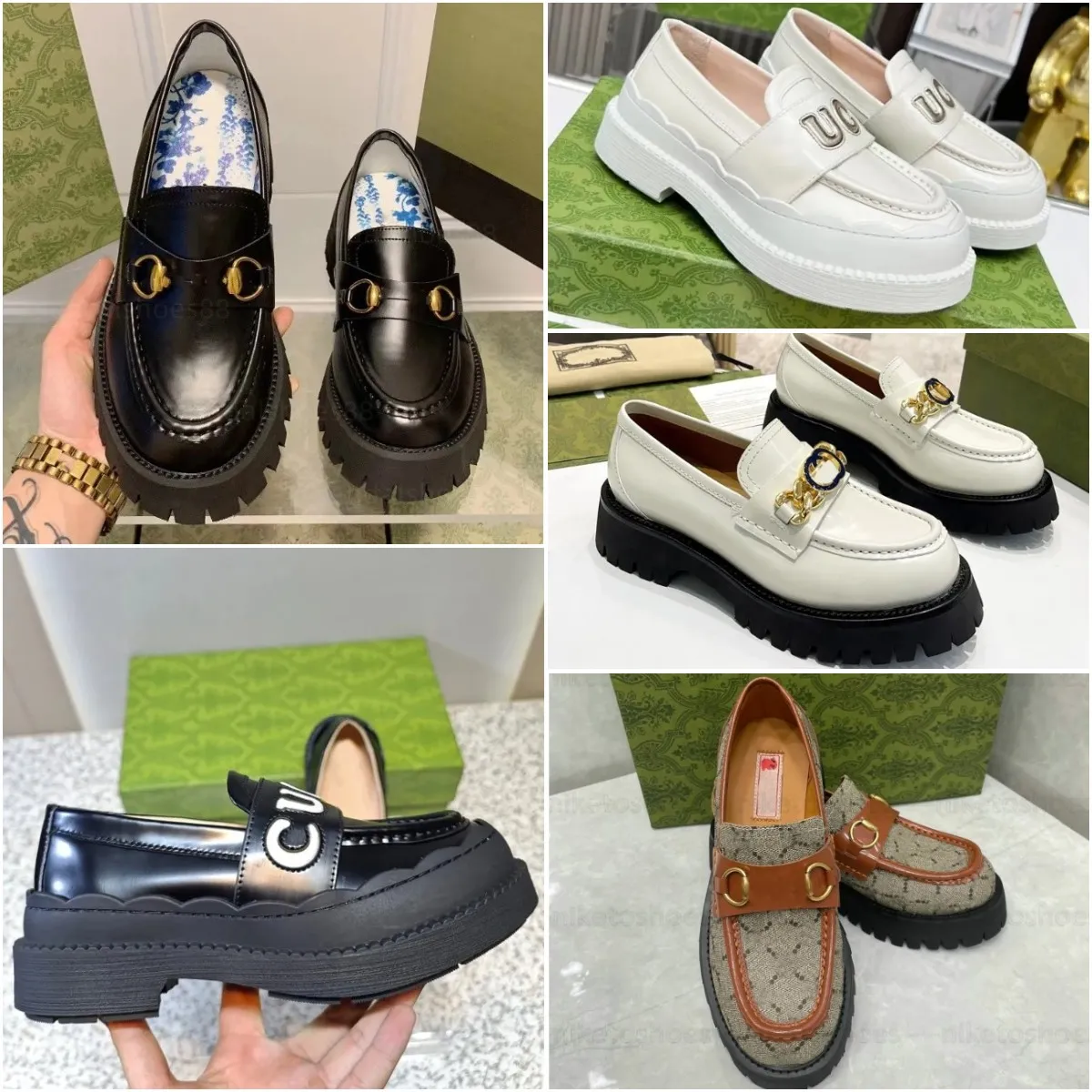 Mocassini con suola a punta con plateau da donna firmati G con fibbie in metallo con morsetto suola spessa scarpe casual in pelle di lusso da donna da donna Taglia 35-41