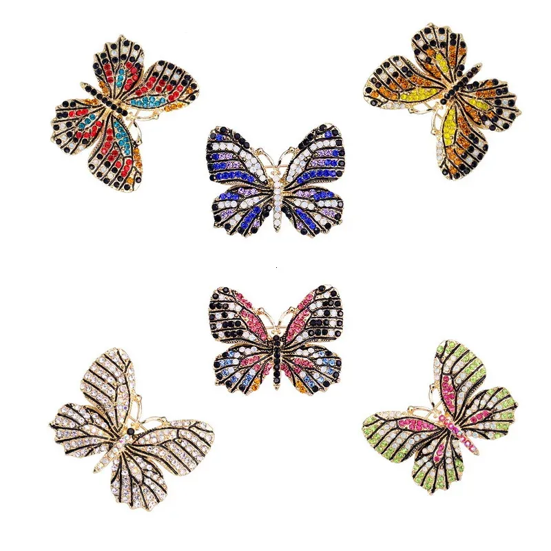 Pins Brooches Lots of 6 PCS Wholesale Multi Colors Crystal Rhinestons Butterfly Brooch Pins for Women Girls Dress Hats Shoes Decor Jewelry 231208