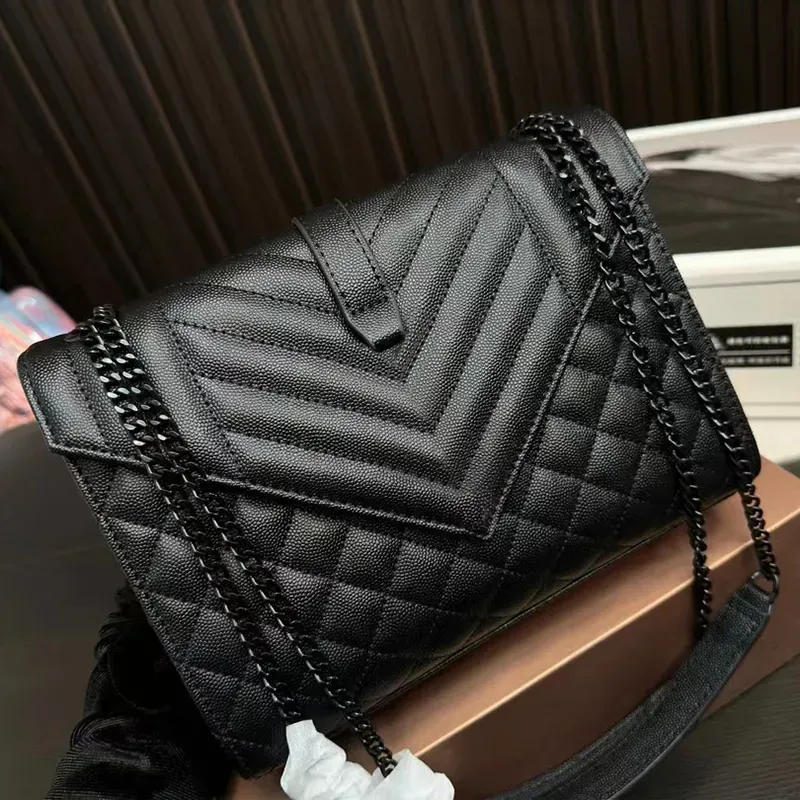 Envelope Quilted Grain Bag Poudre Embossed Leather Flap Bag Luxury Brand Diamond Quilt Over Stitching Shoulder Bags Lady Adjustable Sliding Chain Strap Handbag