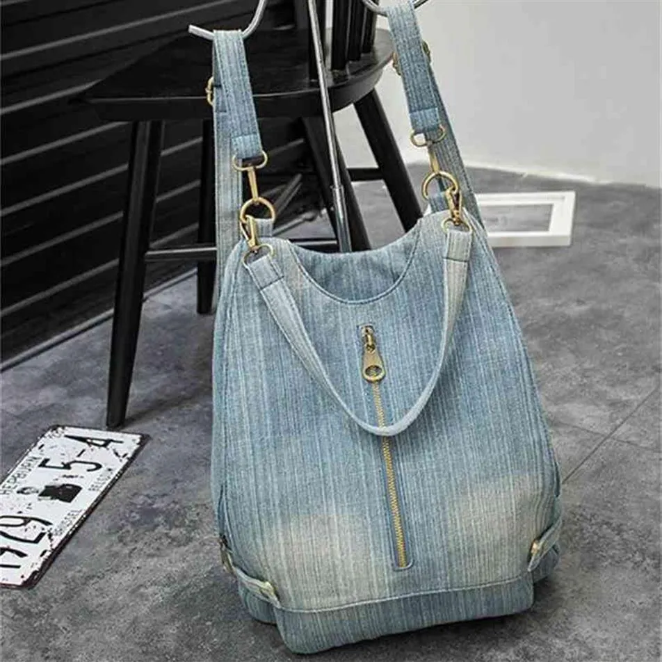 Washed Denim Women backpack Big Jean multifunctional backpack female shoulder bag Casual Travel Bags Rucksack blue Mochila Bols 21336t