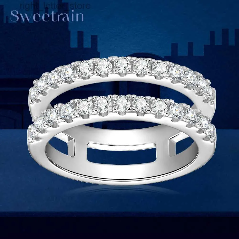 With Side Stones 2mm Full Moissanite Row Rings For Women Original S925 Sterling Silver 18k Gold Plated Cocktail Ring Fashion Eternity Jewelry YQ231209