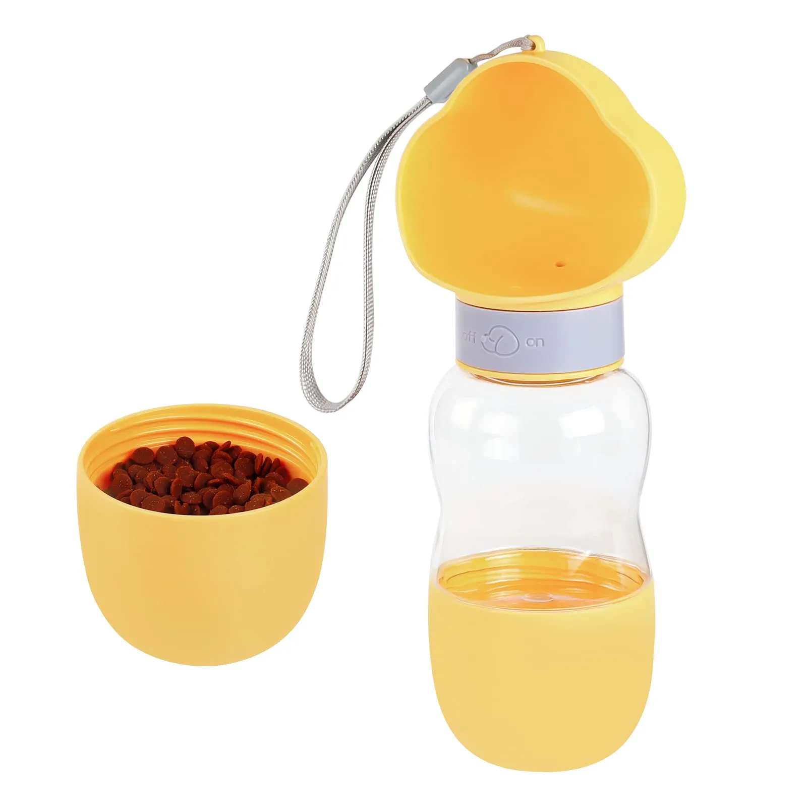 Bottiglia d'acqua portatile per cani 2 in 1 Dispenser d'acqua per animali domestici con contenitore per alimenti Bottiglia d'acqua da viaggio multifunzionale a prova di perdite per bere e mangiare per camminare