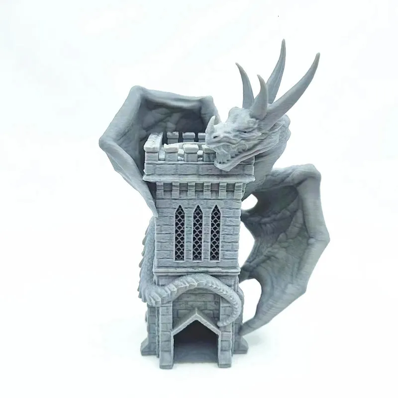 Articles de nouveauté Nouveauté Wyvern Dice Towe Moving Dice Tower Sculpture Big Book Ornement Statues Décorations pour la maison Outils de jeu 231208