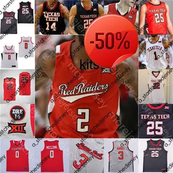 قمصان كرة السلة مخصصة 2022 Texas Tech Basketball Jersey NCAA College Adonis Arms Marcus Santos-Silva Mylik Wilson Sardaar Calhoun Daniel