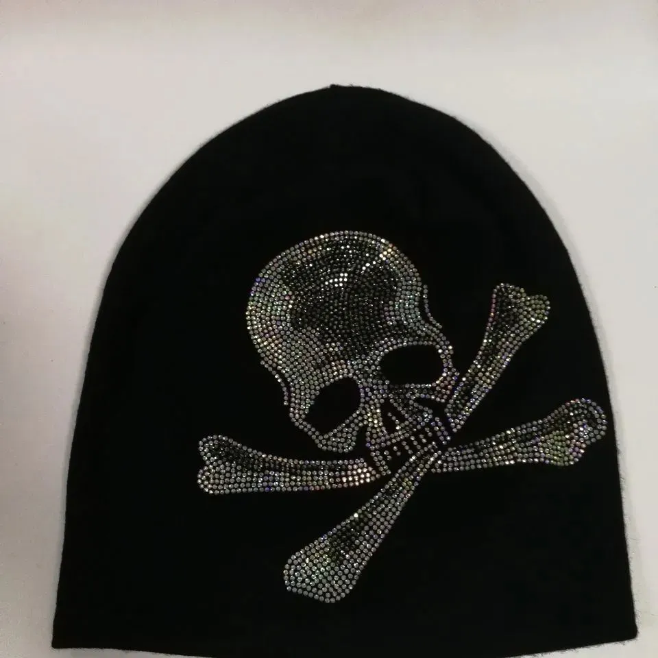Hip-hop Harajuku Punk gothique noir crâne strass tricoté bonnet chapeaux Y2K femmes filles Kpop Streetwear Rock casquettes décontractées 231208