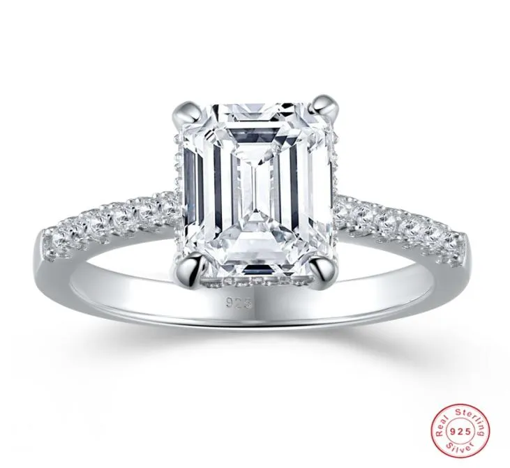 Clusterringen Eeuwige 925 sterling zilveren bruidsverlovingsringensets voor dames 4ct Emerald Cut gesimuleerde diamant fijn Je7856373