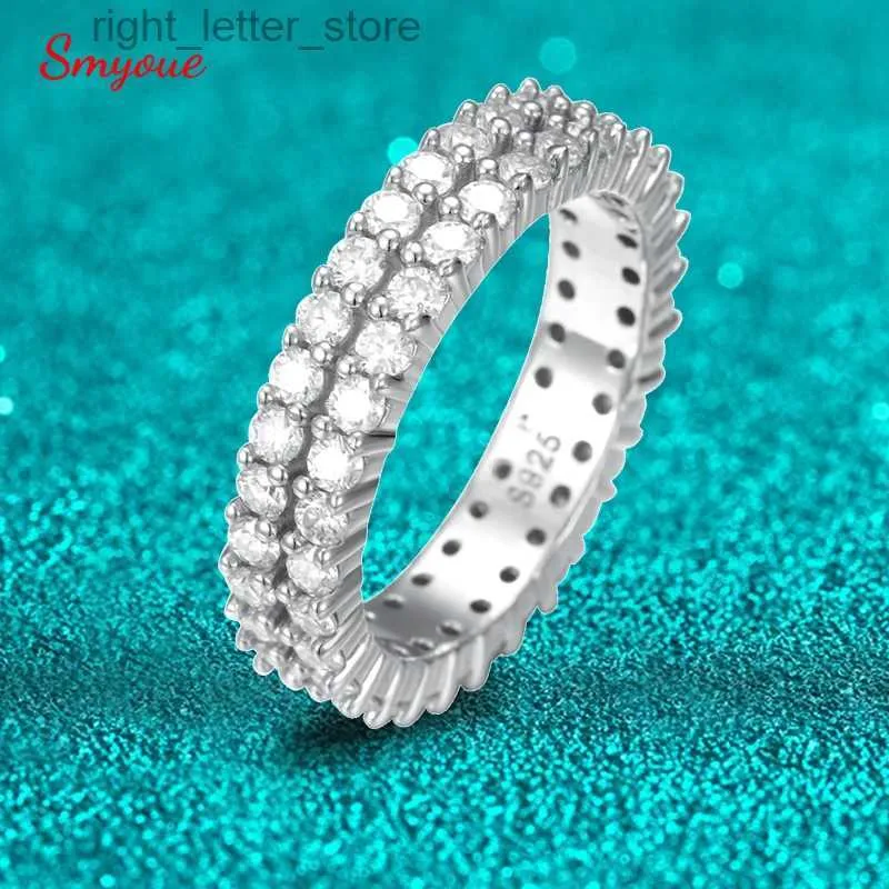 Avec pierres latérales Smyoue 2/3mm véritable bague Moissanite pour femmes Double Halo pleine entreprise alliance S925 en argent Sterling Couple ensembles de mariée GRA YQ231209