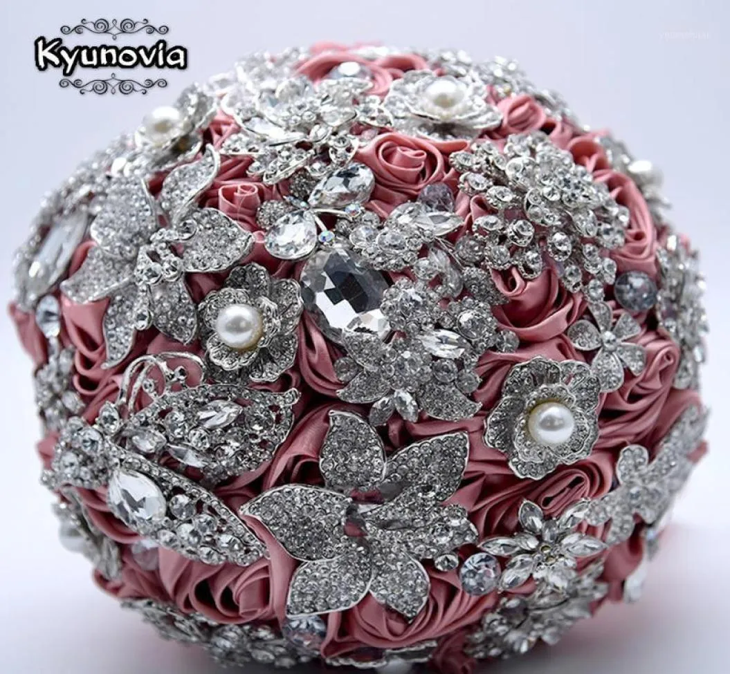 Decorative Flowers Wreaths Silver Brooch Bouquet Highend Custom Wedding Bridal Bouquets Blush Pink Satin Roses Rhinestone Flowe4231854