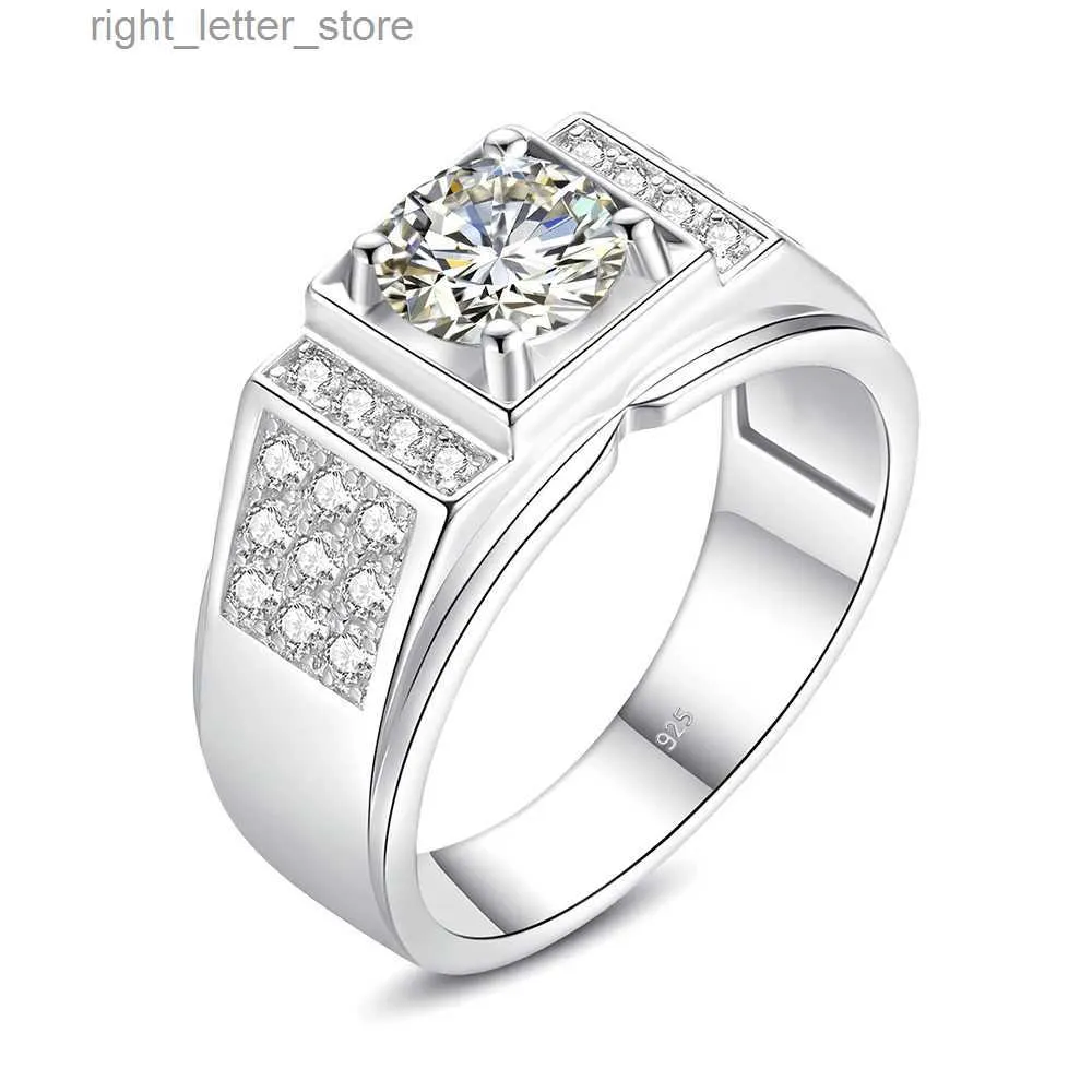 Mit Seitensteinen Original 925 Sterling Silber Ringe Herren Luxus 1ct 5ct Moissanit Ring mit Zertifikat für Verlobung Hochzeit Männlicher Feinschmuck YQ231209