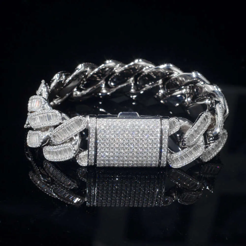 Hip Hop Jewelry 24mm Baguette d Color Vvs Moissanite 925 Silver Iced Out Miami Cuban Link Bracelet