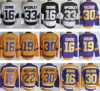 Men Vintage Hockey Retro 33 Marty McSorley Jerseys 16 Marcel Dionne 30 Rogatien Vachon 22 Tiger Williams 19 Butch Goring 32  Hrudey Yellow Purple White GuoWang