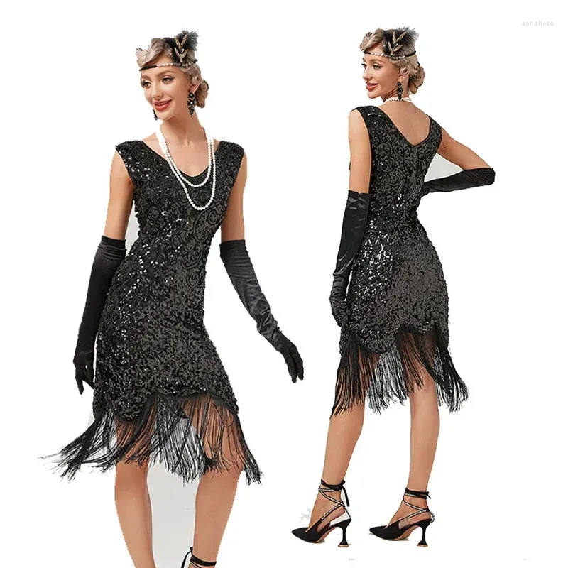 Scene Wear Latin Dance Dress Retro Sequin Gatsby Ball Tassel Kjol Party Jazz Tango Performance Dresses Prom Practice Clothes