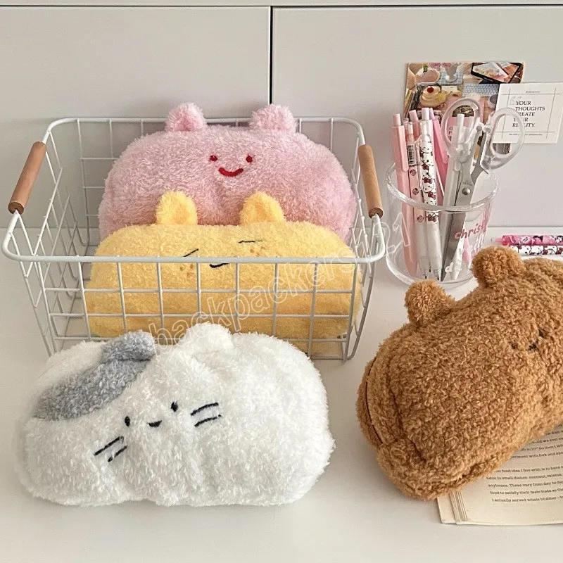 Cute Cartoon Plush Girls Pencil Case Lovely Women's Cosmetic Bags Makeup Pouch Casual Female Small Storage Bag Clutch Purse