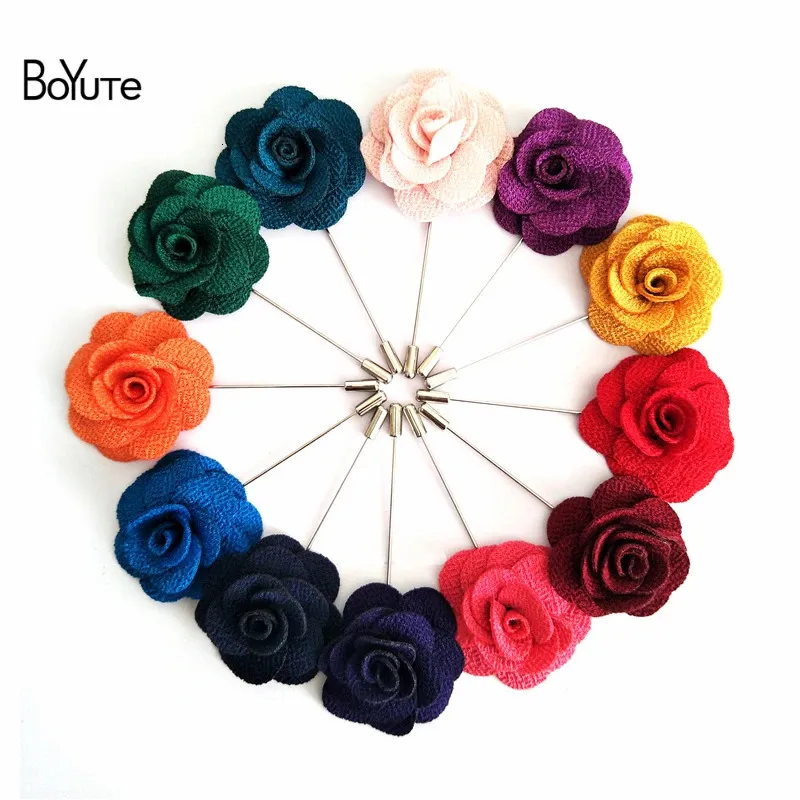 Stift brosches boyute 20 stycken/mycket högkvalitativ kamellia blomma lapel pin brosch män mode bröllop boutonniere 23 färger 231208