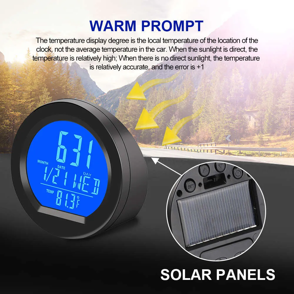 OUNONA Solar-Powered Car Clock Thermometer Digital Dashboard