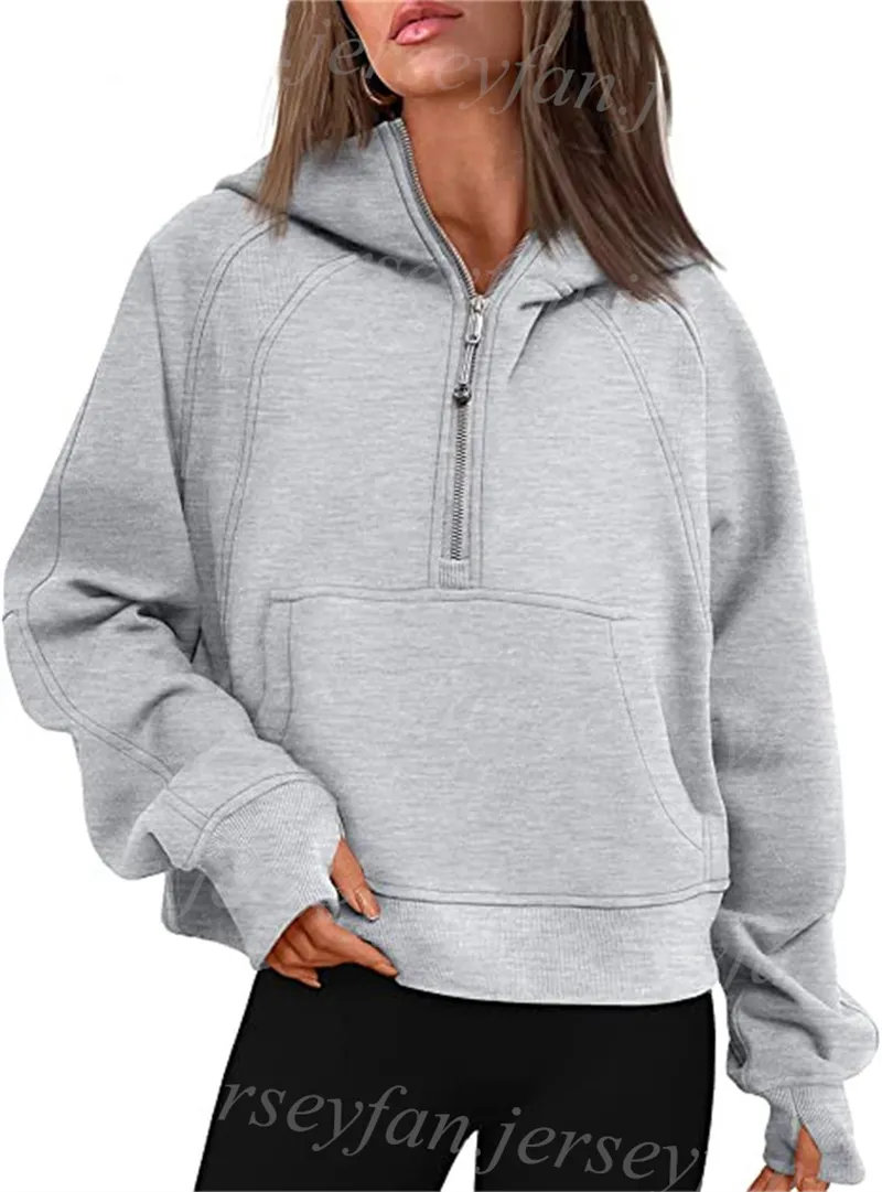 Women Hoodies Half Zipper Short Style Velvet Hooded Sweater Size S XL 25619 From 35 13 DHgate