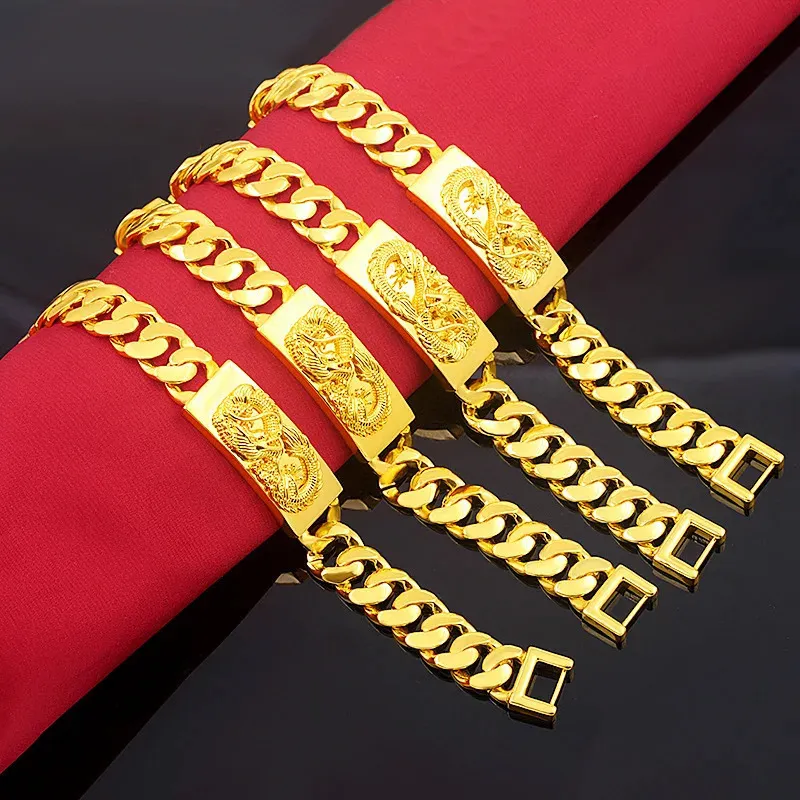 Men's 18k Gold Filled Dragon Chain Bracelet - 10mm Wide, 8 Links, 7.5" Length (D731)