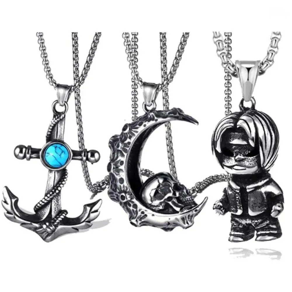 Pendentif Colliers 316L Chaîne en acier inoxydable Alliage Hip Hop Collier Skl Anchor Tiger Mens Punk Mode Bijoux Drop Livraison Pendentifs Dhmtj