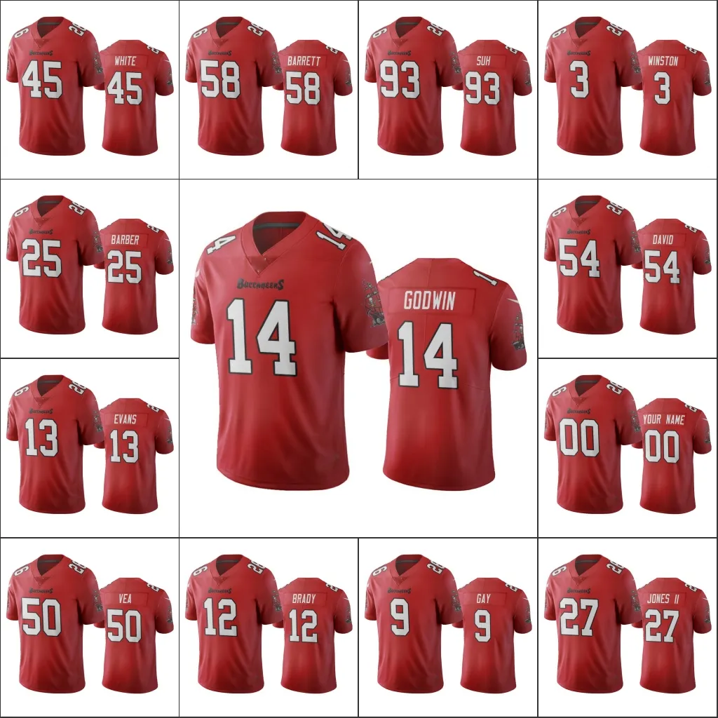 Tampa''Bay''Buccaneers''Men 45 Devin White 14 Chris Godwin 12 Tom Brady 13 Mike Evans Custom Women Youth Limited Jersey