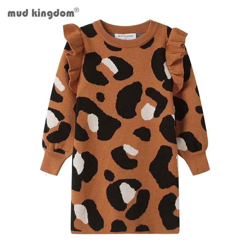 Mädchen Kleider Mudkingdom Kleinkind Pullover Kleid Rüschen Langarm Weihnachten für Mädchen Kleidung Leopard Urlaub Winter Kleidung 231208