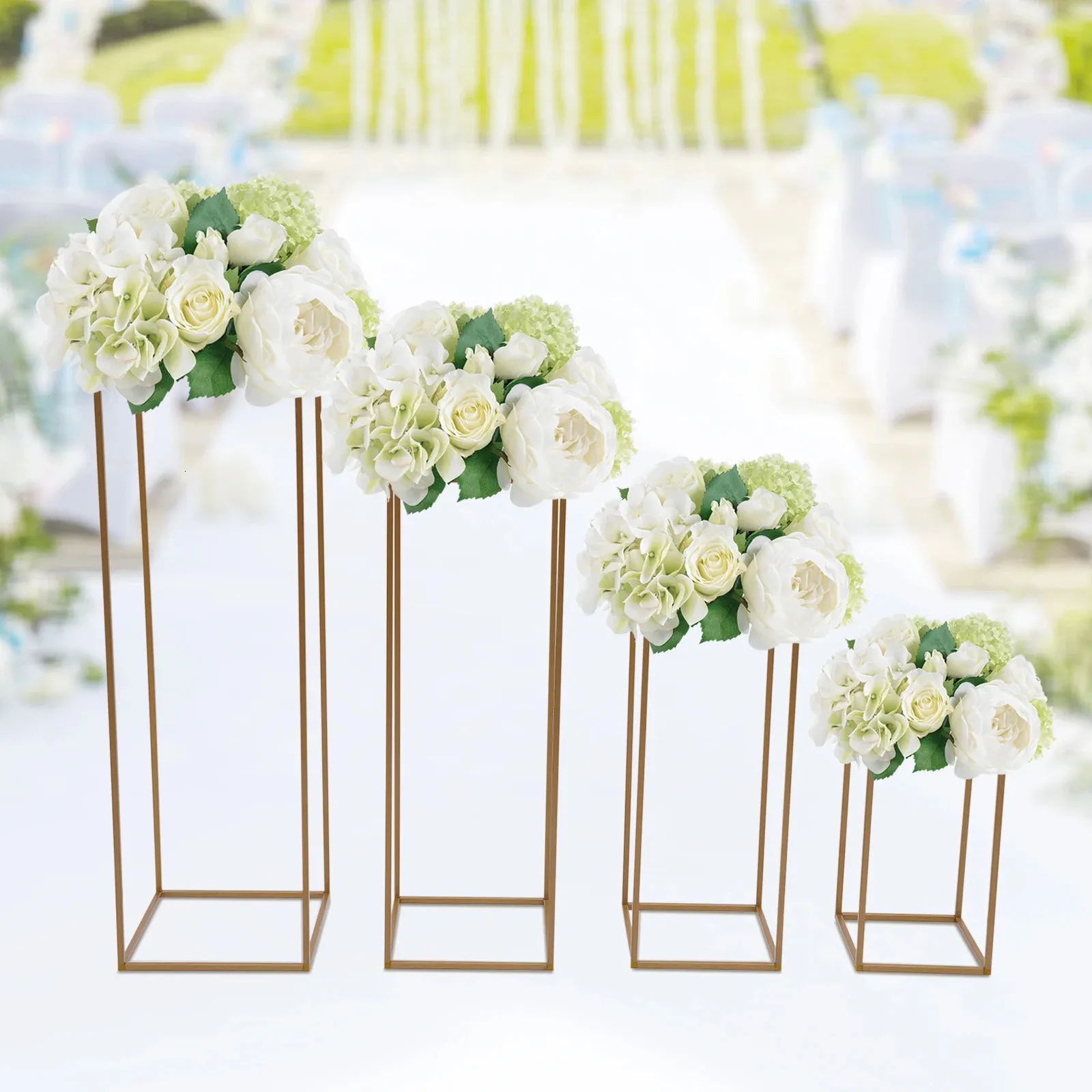 Vases 4 pièces support de fleur en métal accessoire colonne géométrique support de vase décor de fête de mariage support rectangulaire en or pour mariage 406080100 231208