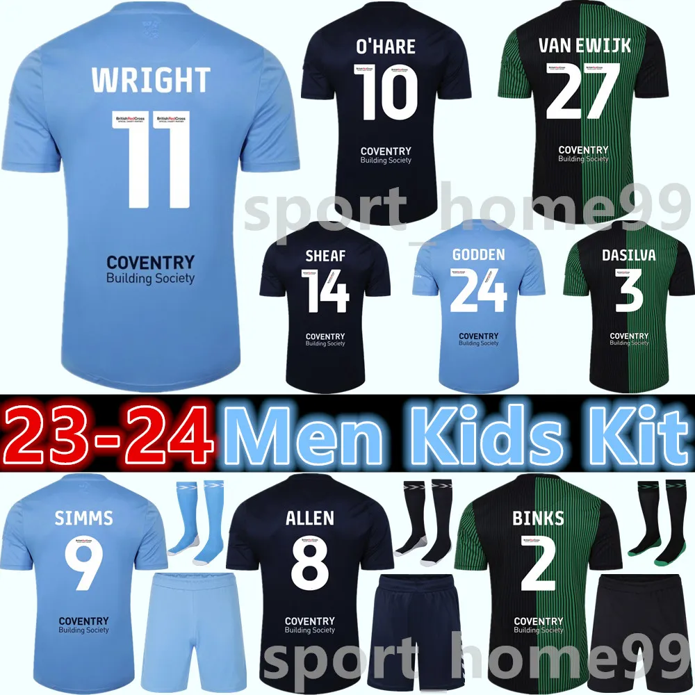 New 23 24 Coventry City WRIGHT Soccer Jerseys GODDEN SIMMS 2023 2024 O Hare SHEAF ALLEN TAVARES Home Away Third Football Shirt VAN EWIJK BINKS adult Men Kids kit uniform