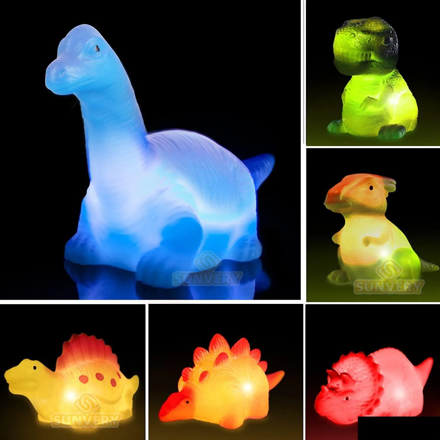 Brinquedos de banho Dinossauro Light Up Borracha Flutuante para Bebê Crianças Criança Piscina Banheira Chuveiro Crianças 221118 Drop Delivery Maternidade Dhjuv
