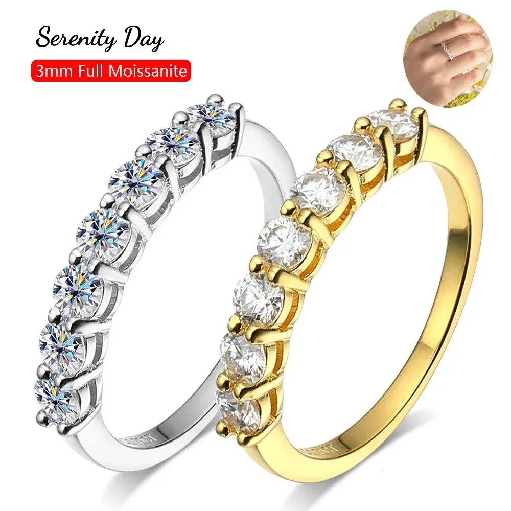 Anillos de boda Serenity Day Real D Color 7 Piedras m Anillos de fila completa S925 Placa de plata esterlina Pt950 Joyería simple para venta al por mayor 231208