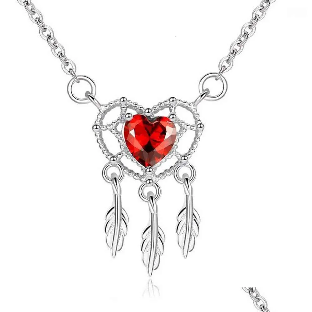Hänge halsband romantiska hjärtformade halsband charmiga kvinnors röda kristall smycken mode valentiner dag gåvor släpp leverans penda dhjjg