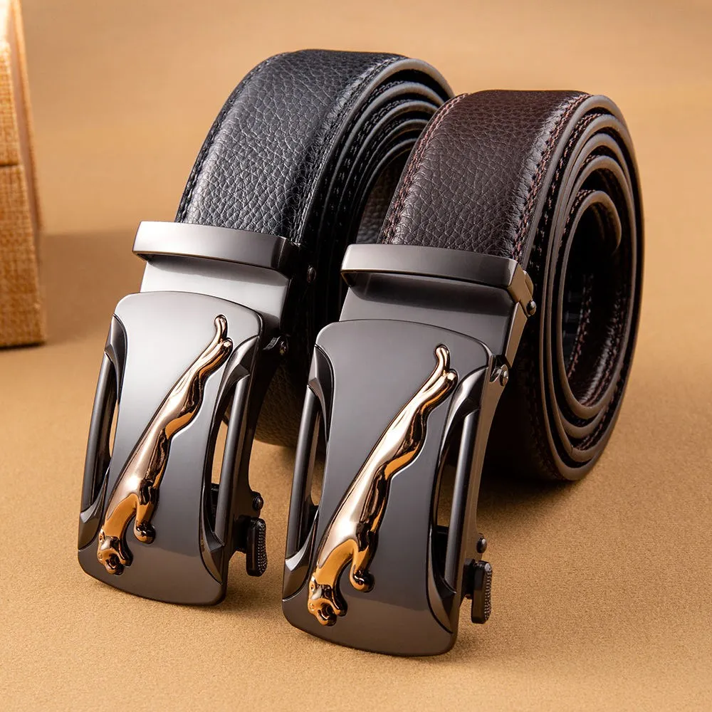 Digner Men's Belt Automatic Buckle Busins ​​Casual mångsidig Pure Cowhide Jaguar Belt Youth Middle Aged Student Korean Edition