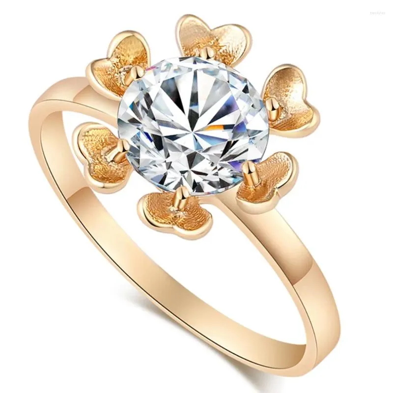 Cluster Rings 2023 CZ Stone Fashion Jewelry Femme Gold Color Cute Sunflower Crystal Wedding For Women High Quality Wholesale