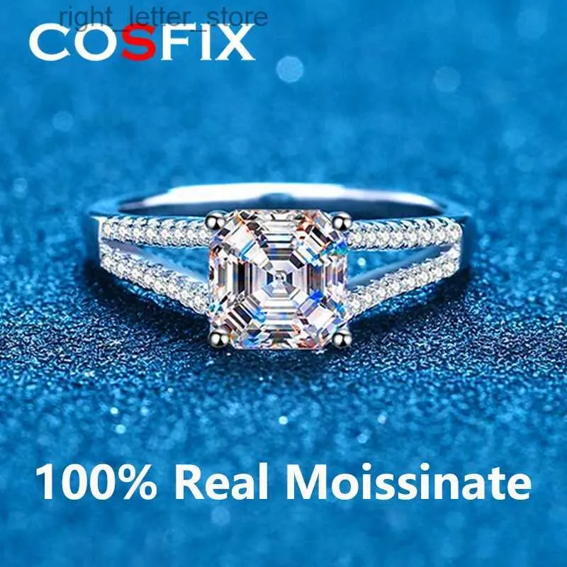 사이드 스톤 2ct Moissanite 약혼 반지 Rhodium 도금 스털링 실버 어셔 컷 다이아몬드 웨딩 밴드 패스 다이아몬드 테스트 Moissanite Ring YQ231209