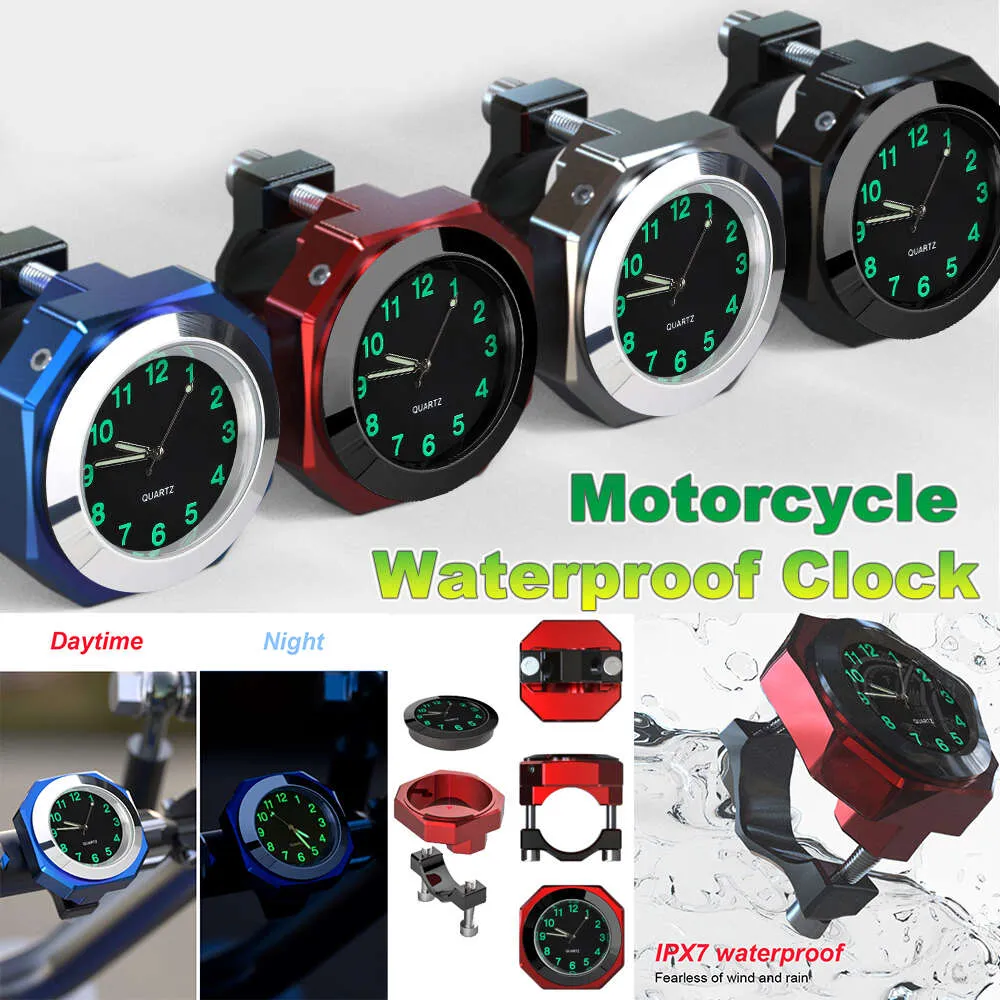 Bil Ny ny universal 22-28mm vattentät motorcykelcykelstyrning av klockmontering Klocka Tid Aluminiumklocka med spänne högklassig krombord