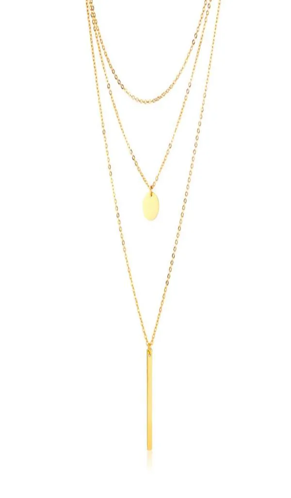 Boho Mehrschichtige Bar-Halskette mit langer Kette für Damen, Edelstahlschmuck, Goldton225J7948851