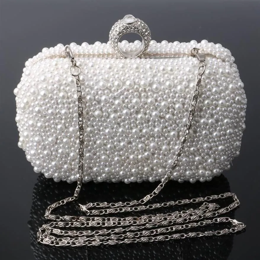 Worl-Women Torba Dwórz boczna koralika Perła Pearl Clutch Evening Torka koralika torebka Beż Biała perłowe koraliki worka sprzęgła shoul169c