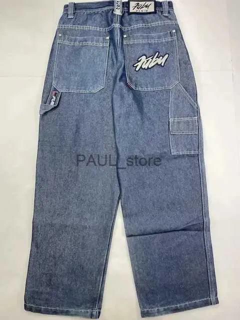 Mäns jeans fubu jeans nya hiphop svart retro lösa jeans för män och kvinnor harajuku rock mode gata byxor höga midja bred ben jeans1l231122