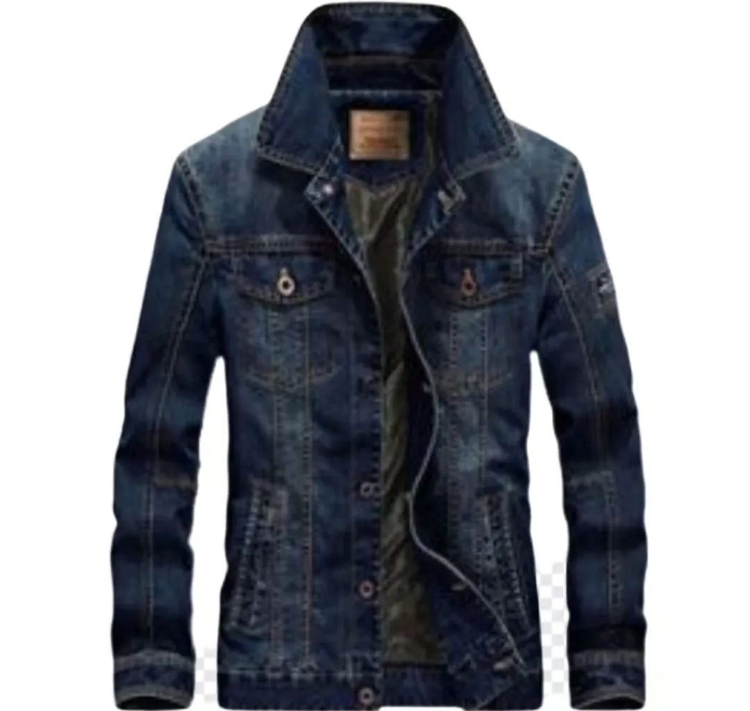 Fall and winter denim cotton jacket men's padded lapel cotton jacket warm hair collar jacket men loose large size winter coat men 45WZK