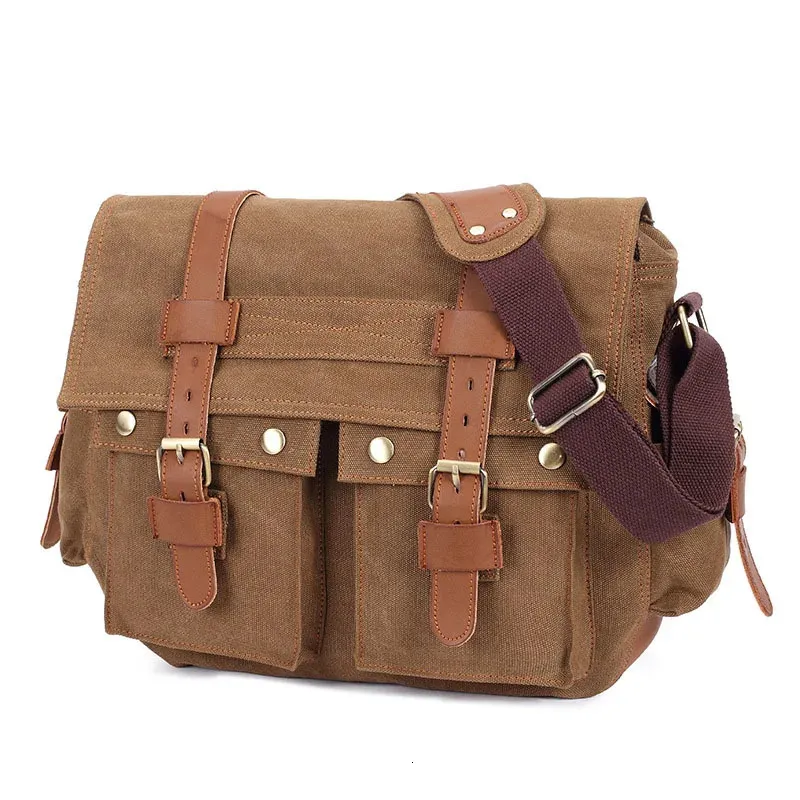 Bolsas de noche Vintage Canvas Cuero Satchel Hombro de los hombres Casual Business Messenger Bag para hombres Laptop Maletín 231208