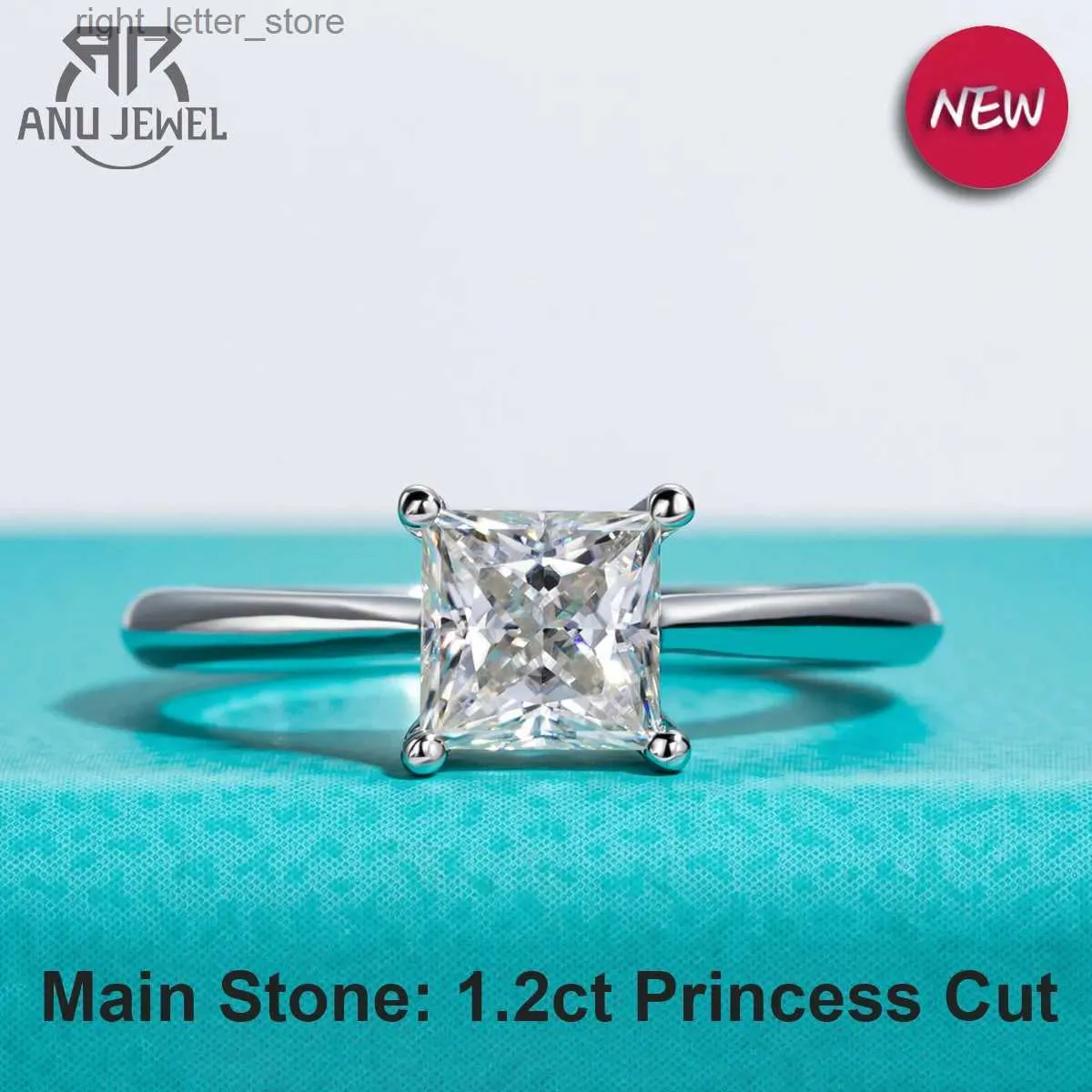 Mit seitlichen Steinen AnuJewel 1,2 ct Princess Cut D Farbe Moissanit Verlobungsring 925 Sterling Silber Ehering für Frauen Edlen Schmuck Großhandel YQ231209