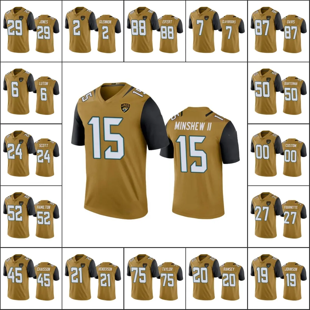 Jacksonville''jaguars''men 15 Gardner Minshew 45 K'lavon Chaisson 20 Jalen Ramsey Custom Women Youth Color Rush Limited Jersey