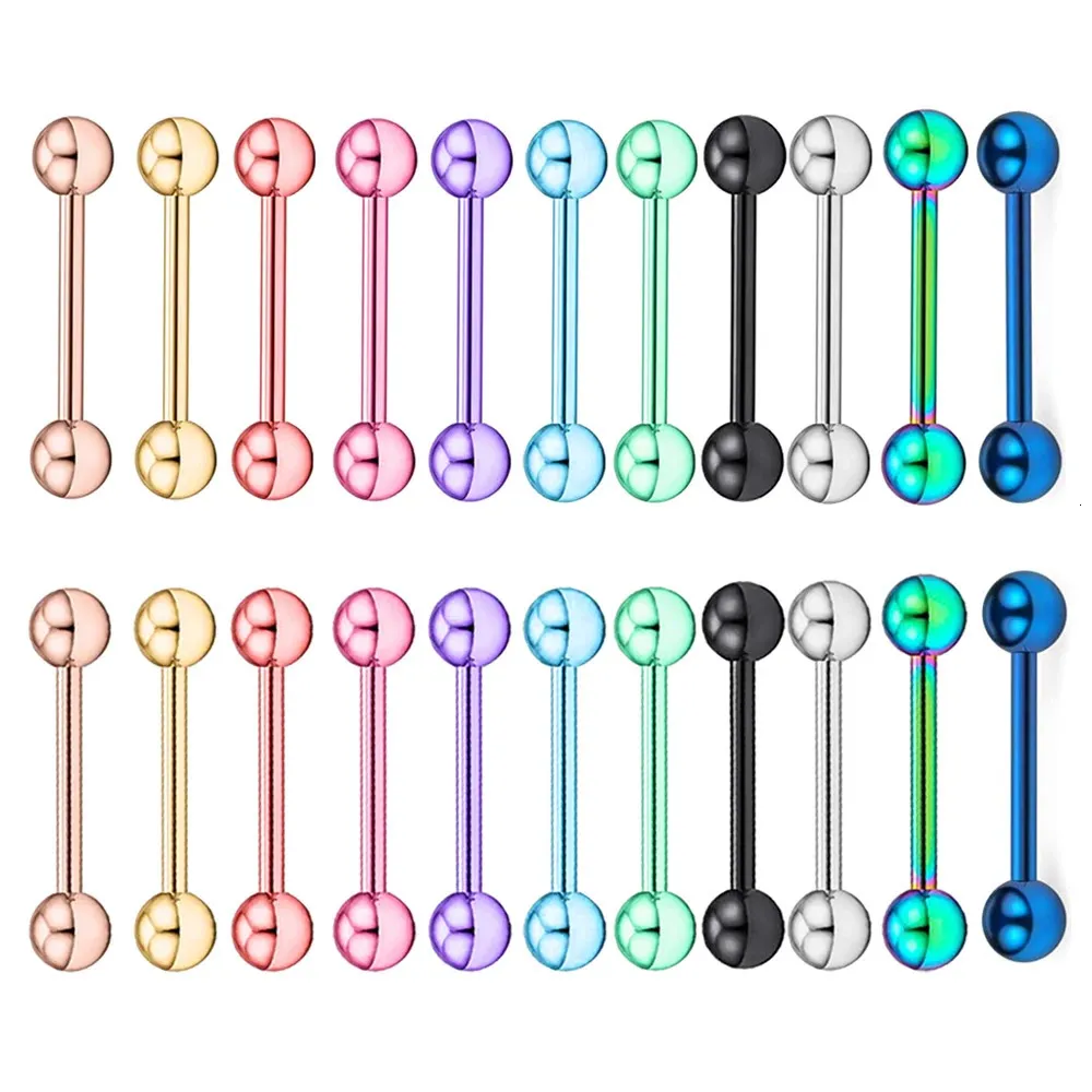 Autres accessoires de mode 11 couleurs mélangées en gros en acier inoxydable langue barbell 14g 16mm anneaux mamelon droit pour les femmes 231208