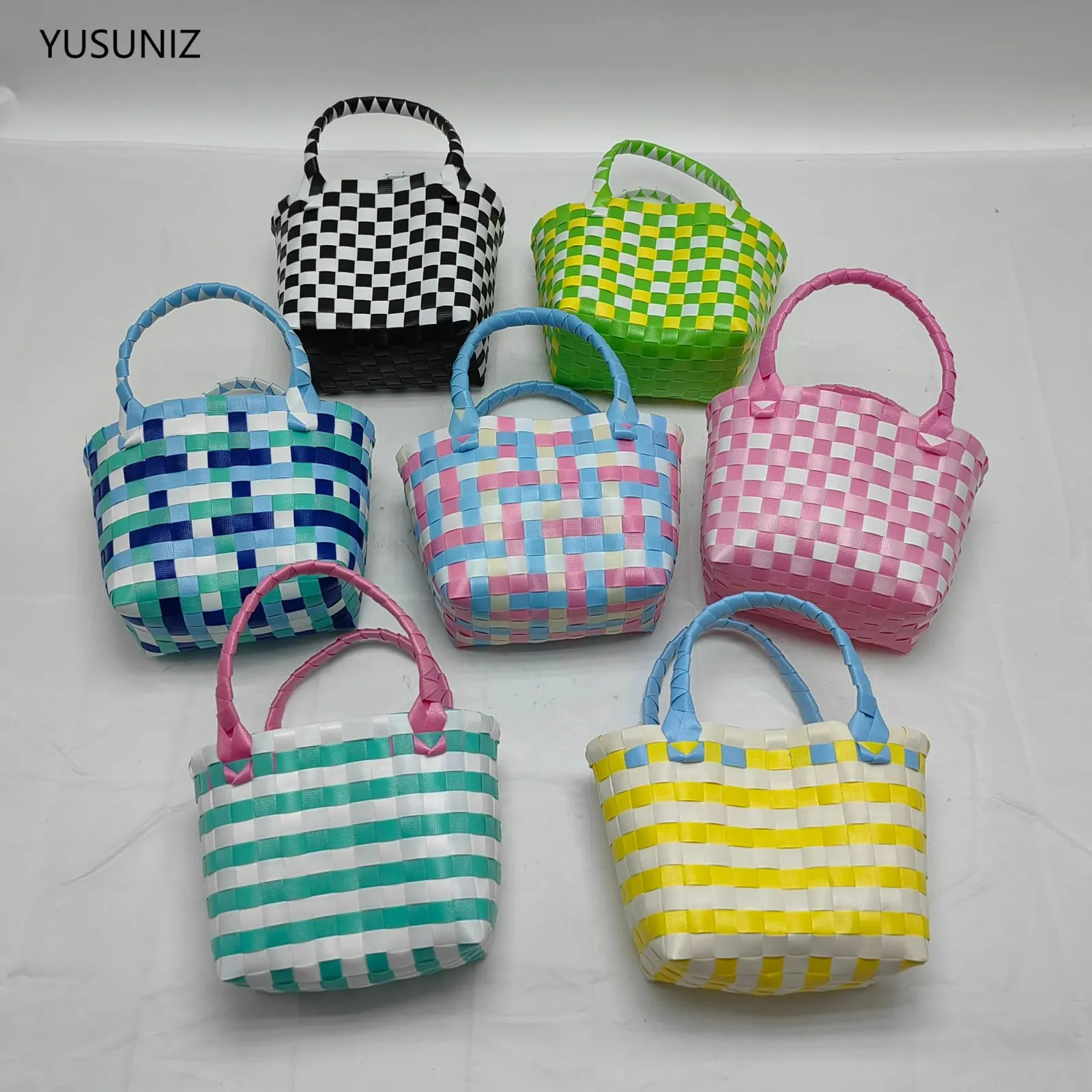 Sacs de soirée Yusuniz Petit sac panier tissé à la main enfants sac à main coloré cadeau de Noël pique-nique vacances plage mignon 231208