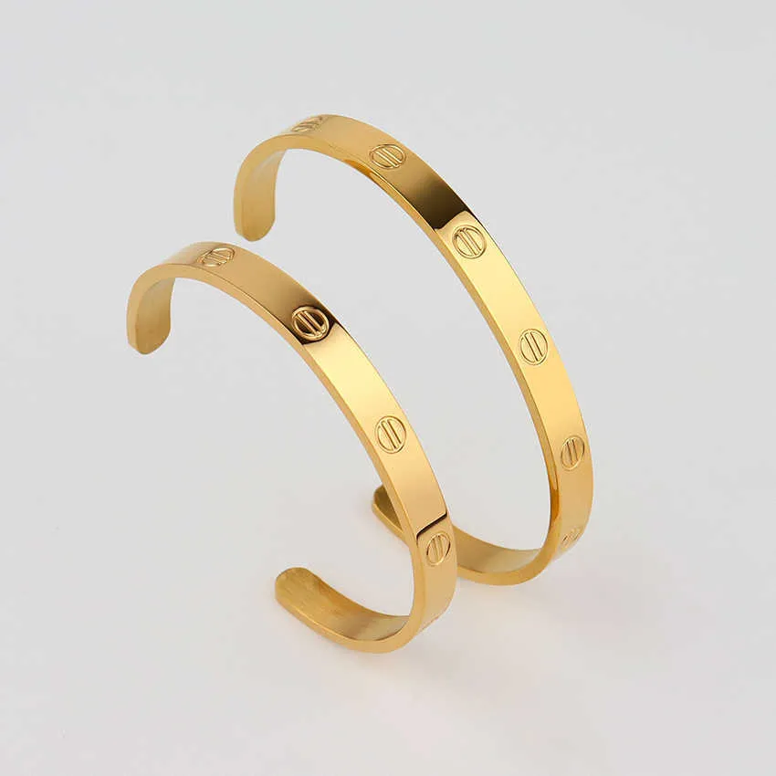 Neue schicke hochglanzpolierte Gold-Marken-Designer-Armbänder, wasserdichter Schmuck, Edelstahl, Ewigkeit, breites Band, Manschettenarmband